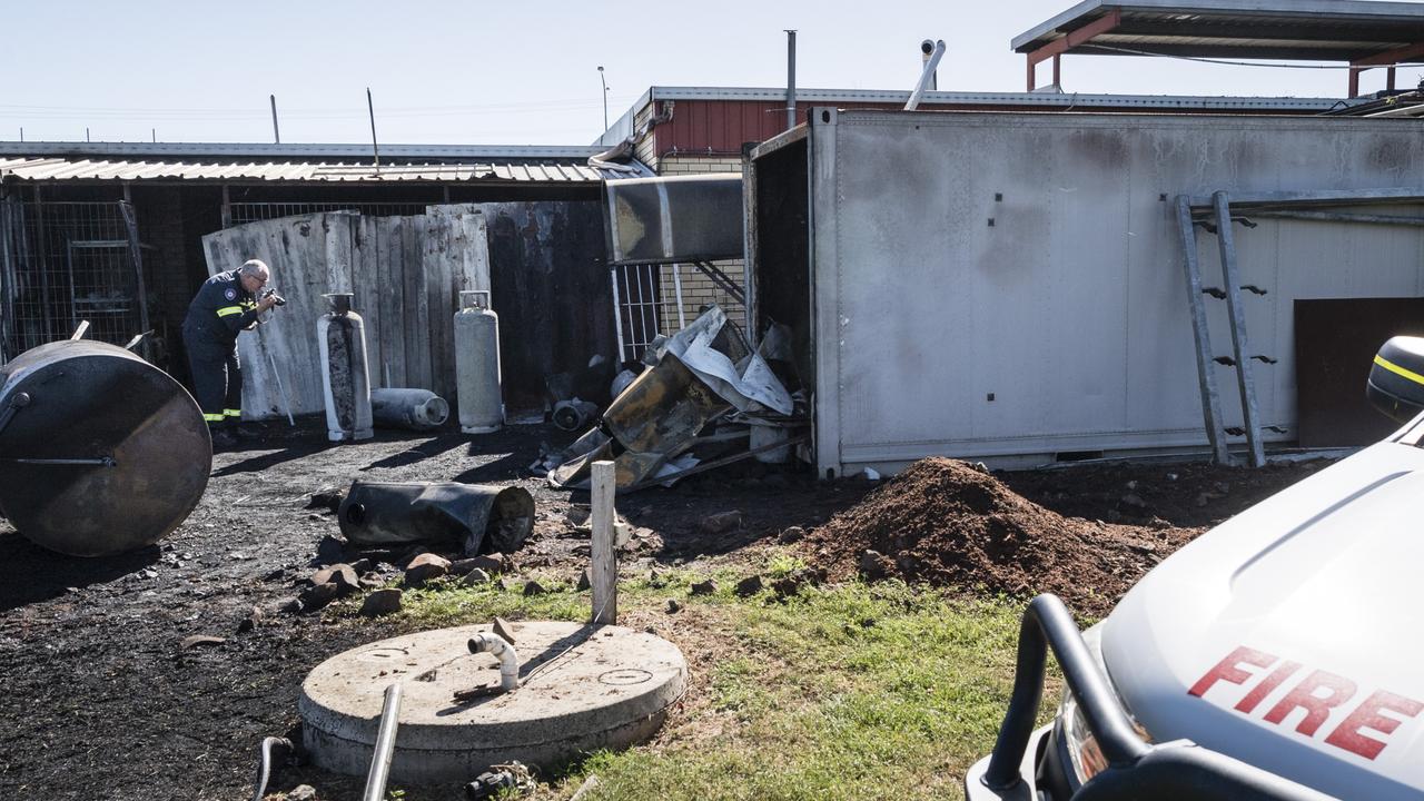 QFES fire investigator David Lethbridge at the scene of the fire at Jim's Jerky, Wednesday, April 5, 2023. Picture: Kevin Farmer