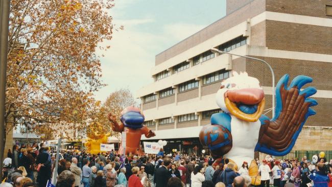 The Sydney Olympics float through a parade in Parramatta’s CBD in 1997. Picture: City of Parramatta