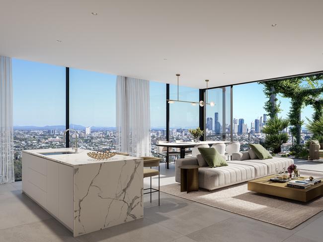 Artists impression of an apartment in the 19 Hercules St, Hamilton development. Photo: Supplied