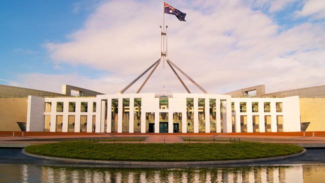 Parliament House: an island of green amid the drought.