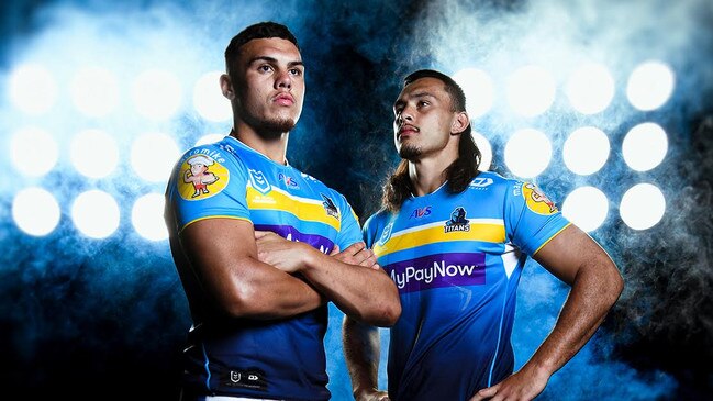 08/03/2023 - Iszac Fa’asuamaleaui and elder brother Tino will hopefully play together for the Titans this season. Picture: Gold Coast Titans