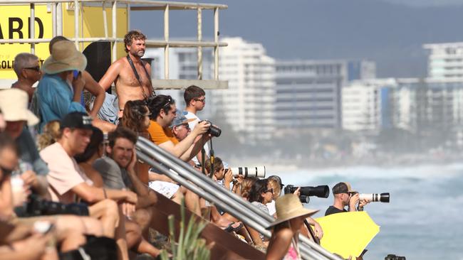 Surfers at Snapper Rocks and Kirra riding the Large swell produced by Cyclone OMA. Photograph : Jason O'Brien