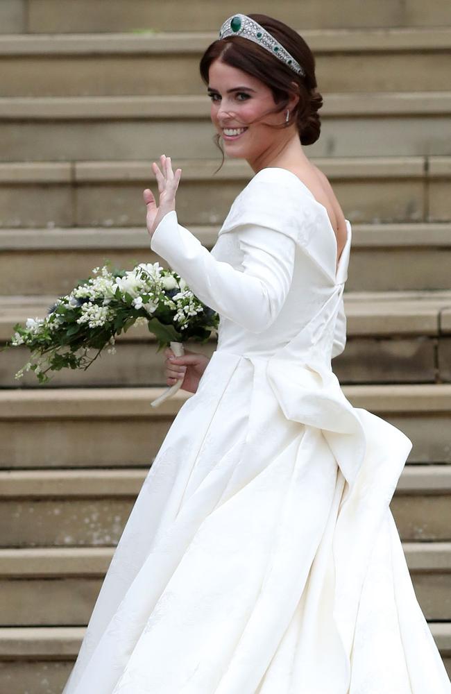 Britain's Princess Eugenie of York arrives at the West Door of St George's Chapel. Picture: AFP