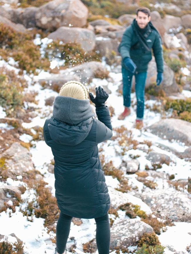 Playing in the snow on kunanyi/Mt Wellington. Picture: Richard Lopez