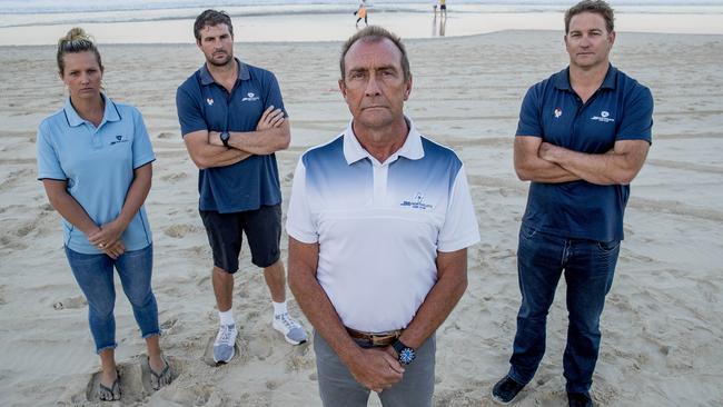 BMD Northcliffe Surf Club members, Naomi Flood (Head Female coach), Kevin Morrison (Head male coach), David Shields (President), and Mark Williams (Manager of Surf Sport) are upset at Surf Life Saving Australia over surf events. Picture: Jerad Williams