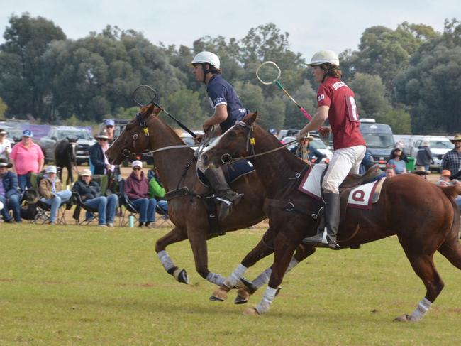 Polocrosse action at the Australian Polocrosse Nationals tournament held in Chinchilla on June 28, 2024.