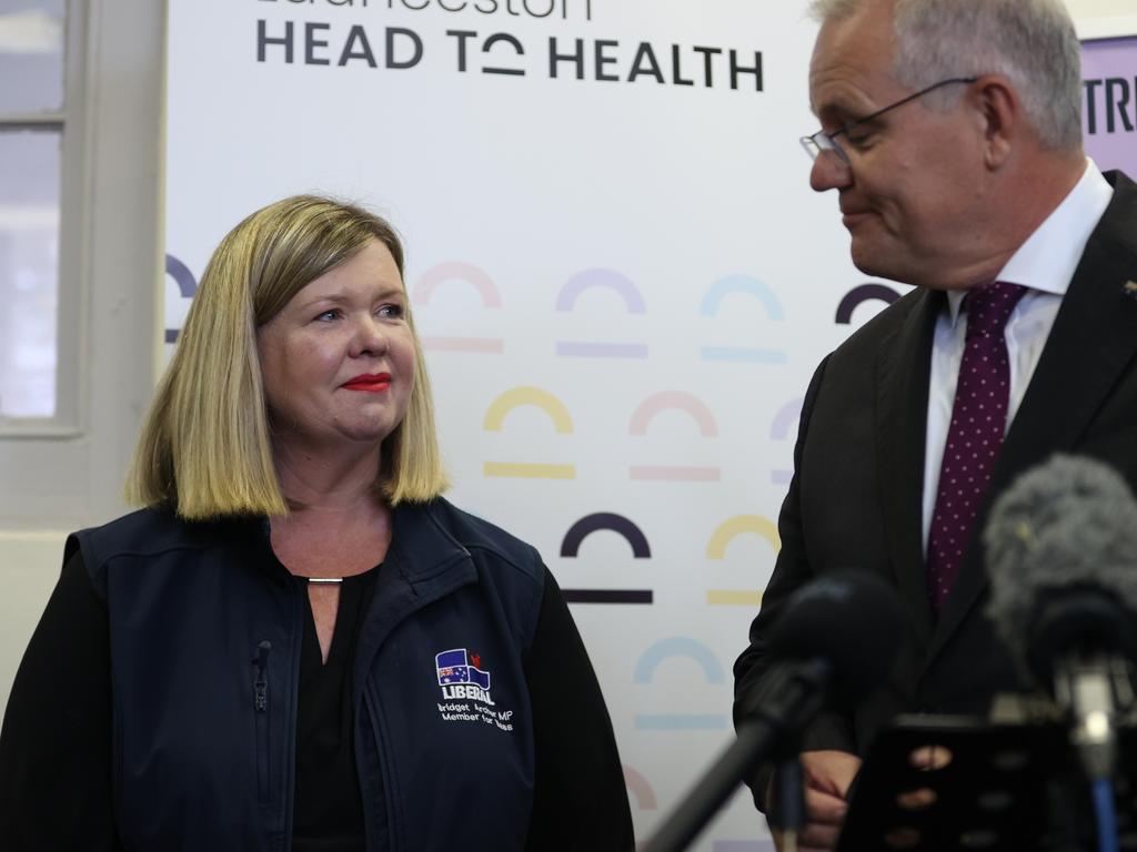 Ms Archer with the PM at the mental health funding announcement. Picture: Jason Edwards