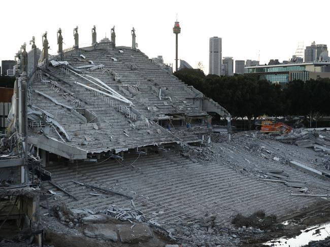 SYDNEY, AUSTRALIA - MAY 10: A general view from the SCG showing  Allianz Stadium under demolition before the round eight AFL match between the Sydney Swans and the Essendon Bombers at the Sydney Cricket Ground on May 10, 2019 in Sydney, Australia. (Photo by Ryan Pierse/Getty Images)