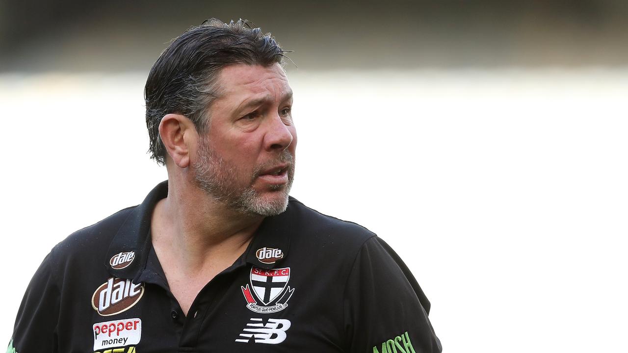 PERTH, AUSTRALIA - JULY 24: Brett Ratten, Senior Coach of the Saints looks on before the 2022 AFL Round 19 match between the West Coast Eagles and the St Kilda Saints at Optus Stadium on July 24, 2022 in Perth, Australia. (Photo by Will Russell/AFL Photos via Getty Images)