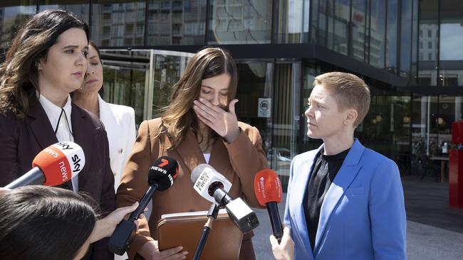 Brittany Higgins made a speech outside the ACT Supreme Court. Picture: NCA NewsWire / Gary Ramage