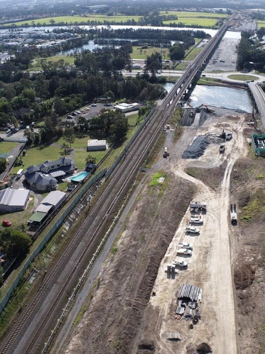 The huge work site for the Coomera Connector near the Coomera River.