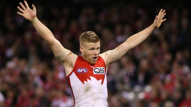 Dan Hannebery was penalised for being in the protected area. Picture: George Salpigtidis