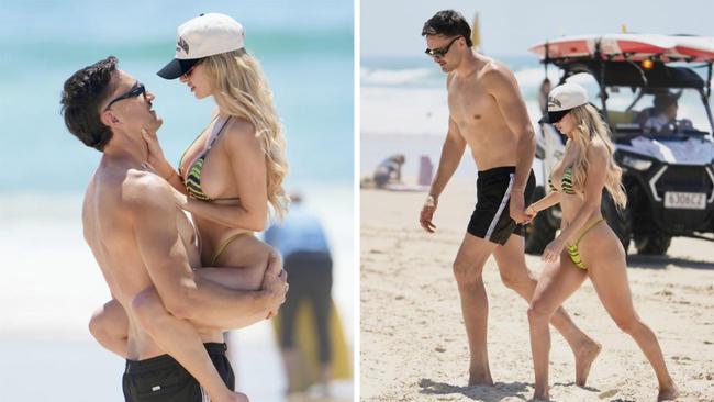 Ivan Soldo and Chelsea Becirevic put on a loved-up display at the Gold Coast. Picture: BACKGRID Australia