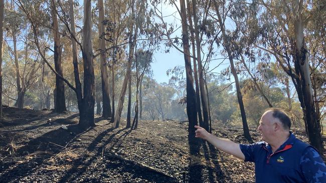 Bill Burley from the Blue Lake Golf Club could hear the crackling of the fire as it neared the course. Picture: Arj Ganesan