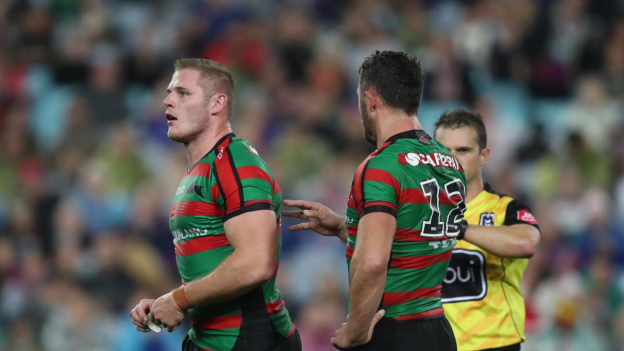 Tom Burgess faces a week on the sidelines while Sam Burgess escaped with a fine over the ugly brawl in Souths clash with the Knights.