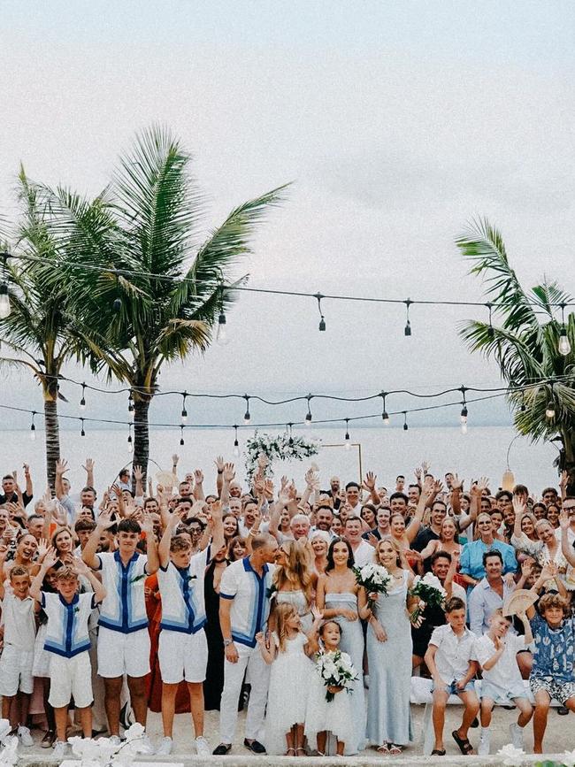 Simon Goodwin marries Kristine Brooks at a ceremony at Suku Beach Club in Bali. Picture: @thommo_8888 / Instagram