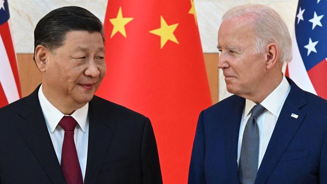 Xi Jinping and Joe Biden meet on the sidelines of the G20 Summit in Bali last November. Picture: AFP