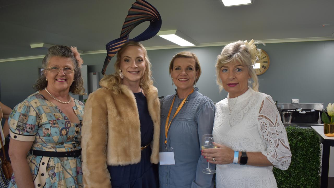 Lisa Jockumsen, Nadine Houseman, Ellena Price and Lisa Mills at the 2023 Rockhampton Girls Grammar 21st Race Day.