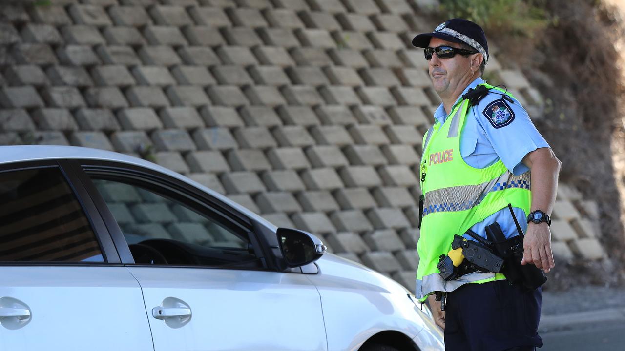 Police maintain the checks at the QLD/NSW border at Coolangatta due to the COVID-19 crisis. Picture: Adam Head