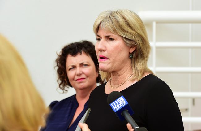 Minister for Infrastructure, Planning and Logistics, Eva Lawler (right) did not announce the grandstand funding even though the Chief Minister’s office tasked her with it. Picture: Justin Kennedy