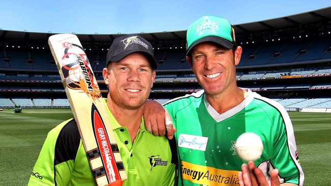 David Warner and Warnie promoting a BBL game at the MCG.