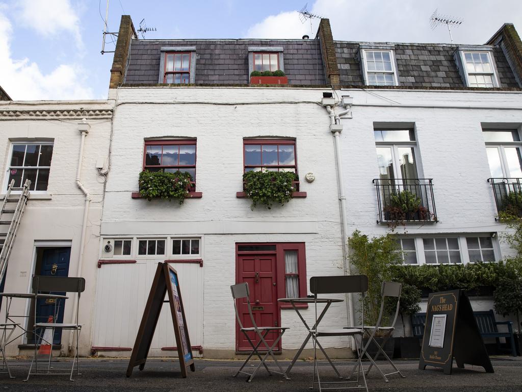 Ghislaine Maxwell's Belgravia property in London where the photo was taken of Prince Andrew and Virginia Roberts, and shows Ghislaine Maxwell standing beside them. Picture: Hollie Adams/Getty Images