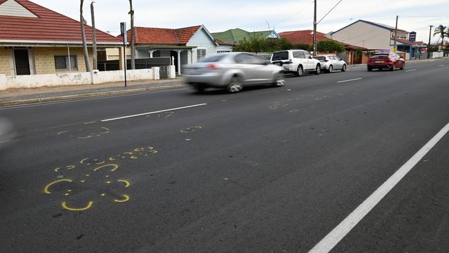 Cars travelling along Addison Rd at Rosewatere where a 25-year-old woman was struck on Friday night. She later died in hospital. Picture: Naomi Jellicoe