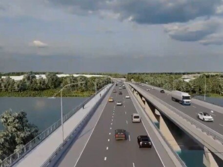 Artist's impression of the bridges, looking southwest.