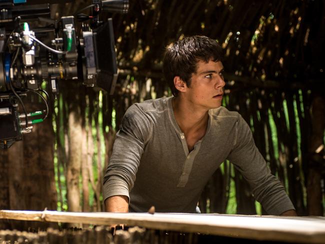 Looking for a way out ... Dylan O'Brien on the set of film The Maze Runner.