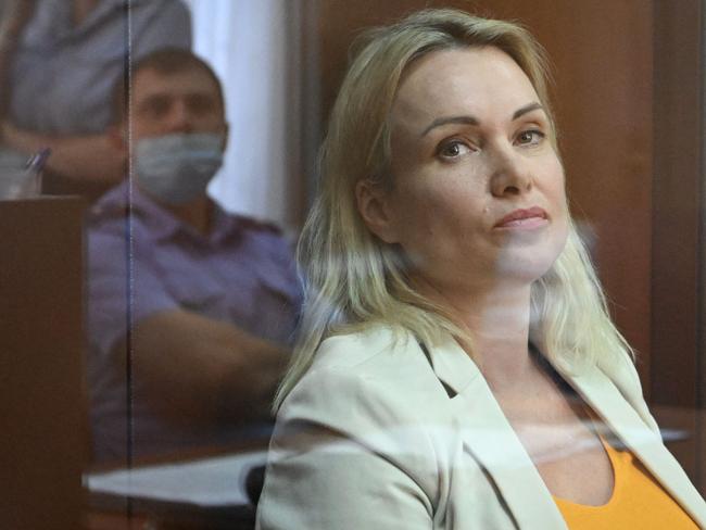 Marina Ovsyannikova inside a defendants’ box during a court session. Picture: AFP