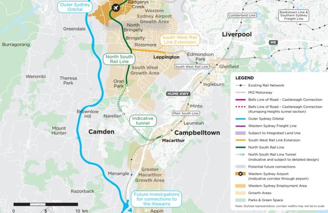 The proposed corridor of the M9 Outer Sydney Orbital.