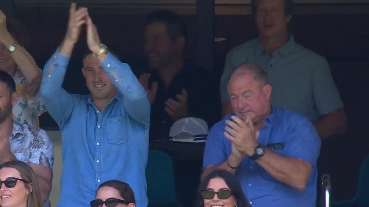 Mitch Marsh's family cheer him on. Photo: Fox Cricket.