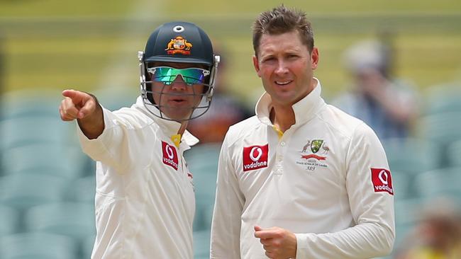 Ricky Ponting (L) and Michael Clarke (R) in Ponting’s last Test series in 2012.
