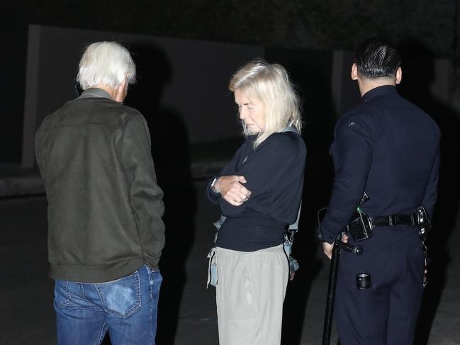 Matthew Perry's mother Suzanne Perry and her husband Keith Morrison arrive at Matthew’s home and were visibly shaken by the tragic death of the beloved Friends star.  Pictured: Backgrid Australia