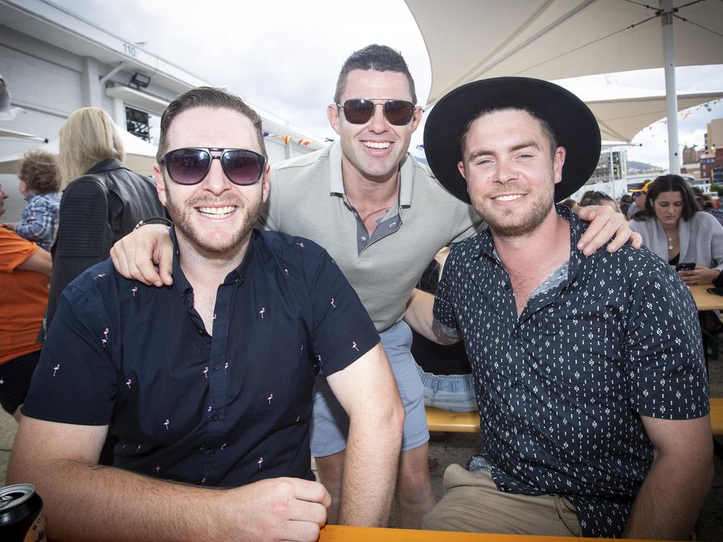 Chris Hevey, Ian Callinan and Will Ford at day 5 of the Taste of Tasmania. Picture: LUKE BOWDEN