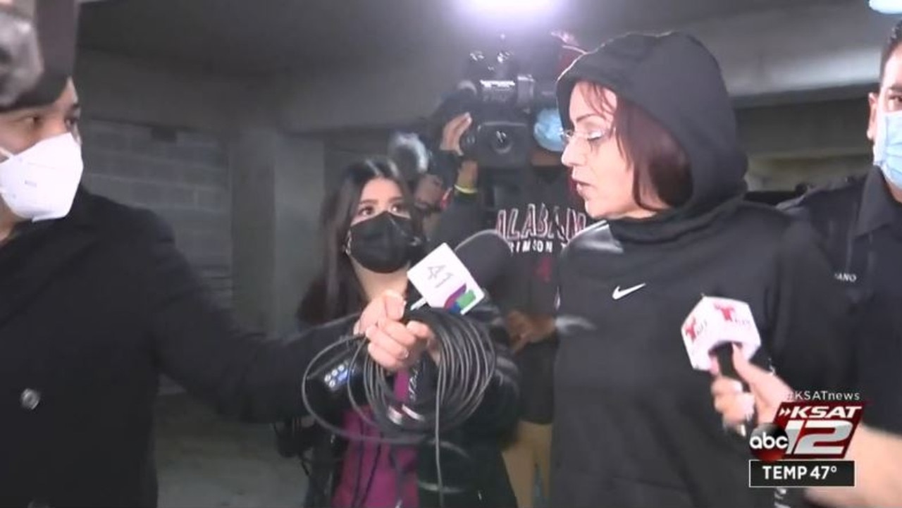 While being taken into custody, Salais denied the charges against her, telling reporters to ‘get their facts straight’. Picture: ABC KSAT 12