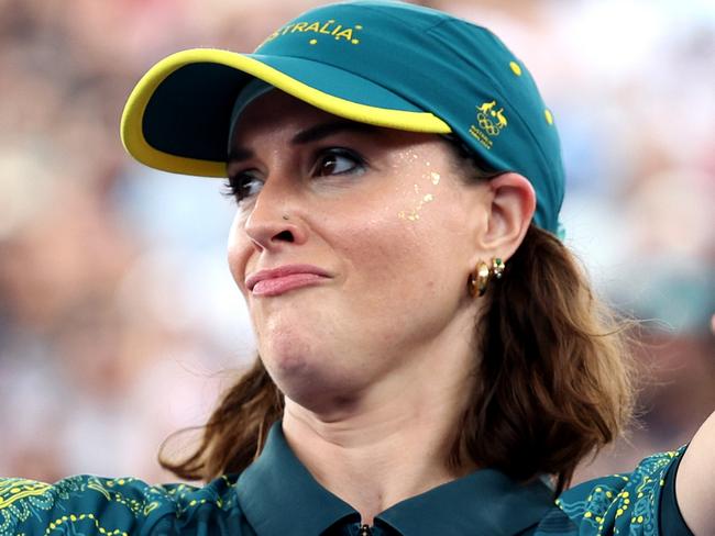 PARIS, FRANCE - AUGUST 09: B-Girl Raygun of Team Australia  reacts during the B-Girls Round Robin - Group B on day fourteen of the Olympic Games Paris 2024 at Place de la Concorde on August 09, 2024 in Paris, France. (Photo by Elsa/Getty Images)