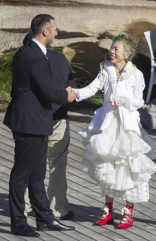 Ian Thorpe and Lee Lin Chin filming their ‘wedding ceremony’ for a reality TV series for the ABC in Tamarama. Picture: INFphoto.com