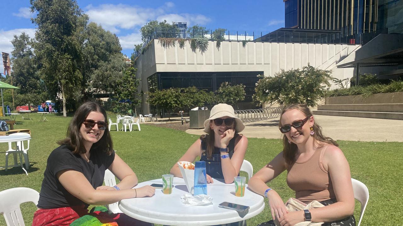 WOMADelaide Day 3 attendees Indigo Warner, Emma Marchesan, and Jemma Longmire.