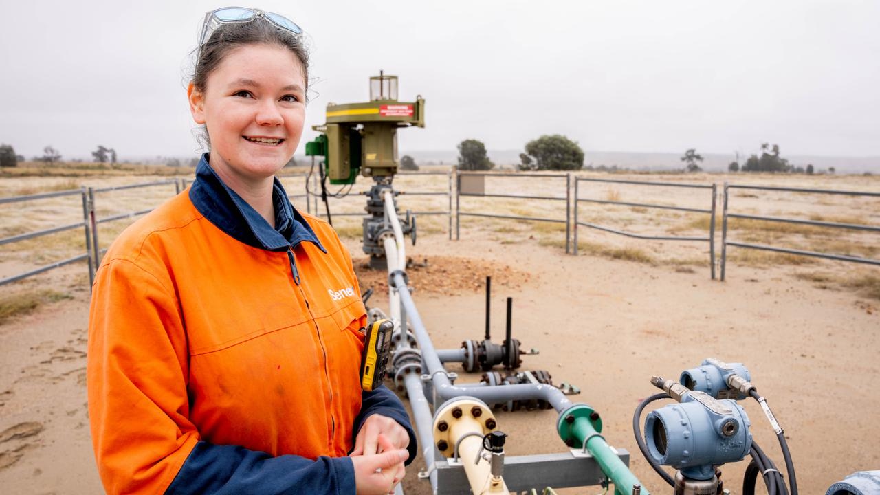 Senex Energy trainee Jess Clark at the gas well near Wandoan