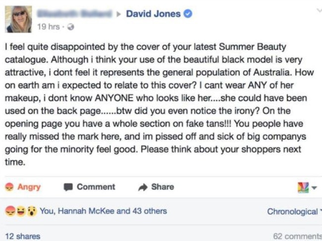 The post that appeared on the David Jones Facebook page.