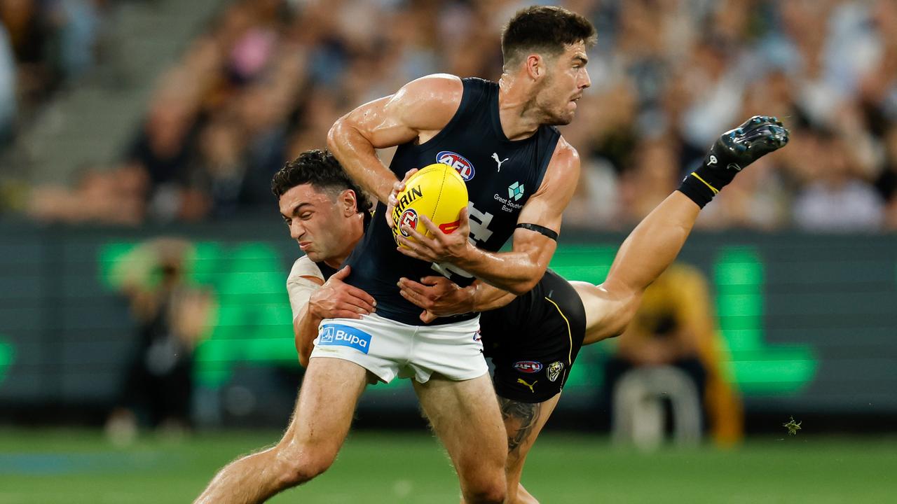 George Hewett and the Carlton midfield group aren’t performing as well as they did last year in contest and clearances. Picture: Getty Images