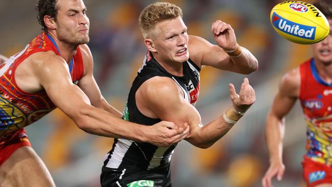 Collingwood midfielder Adam Treloar remains in limbo. Picture: Michael Klein