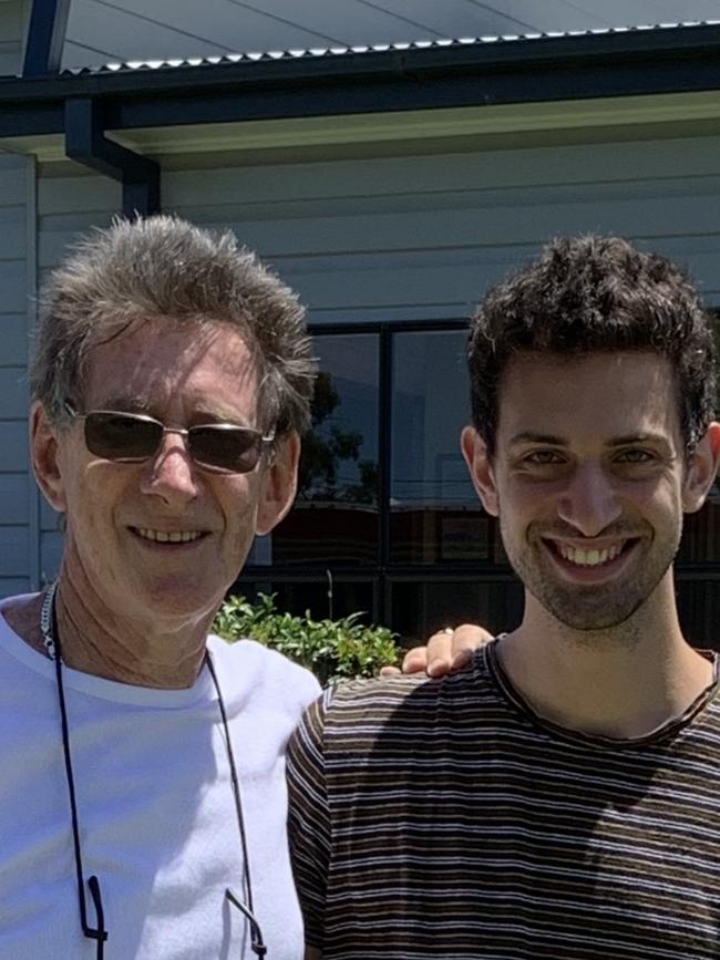 Former Socceroos goalkeeper Bill Rorke with his son Liam, who is a segment producer for the 2022 FIFA World Cup opening ceremony in Qatar. Photo: supplied.