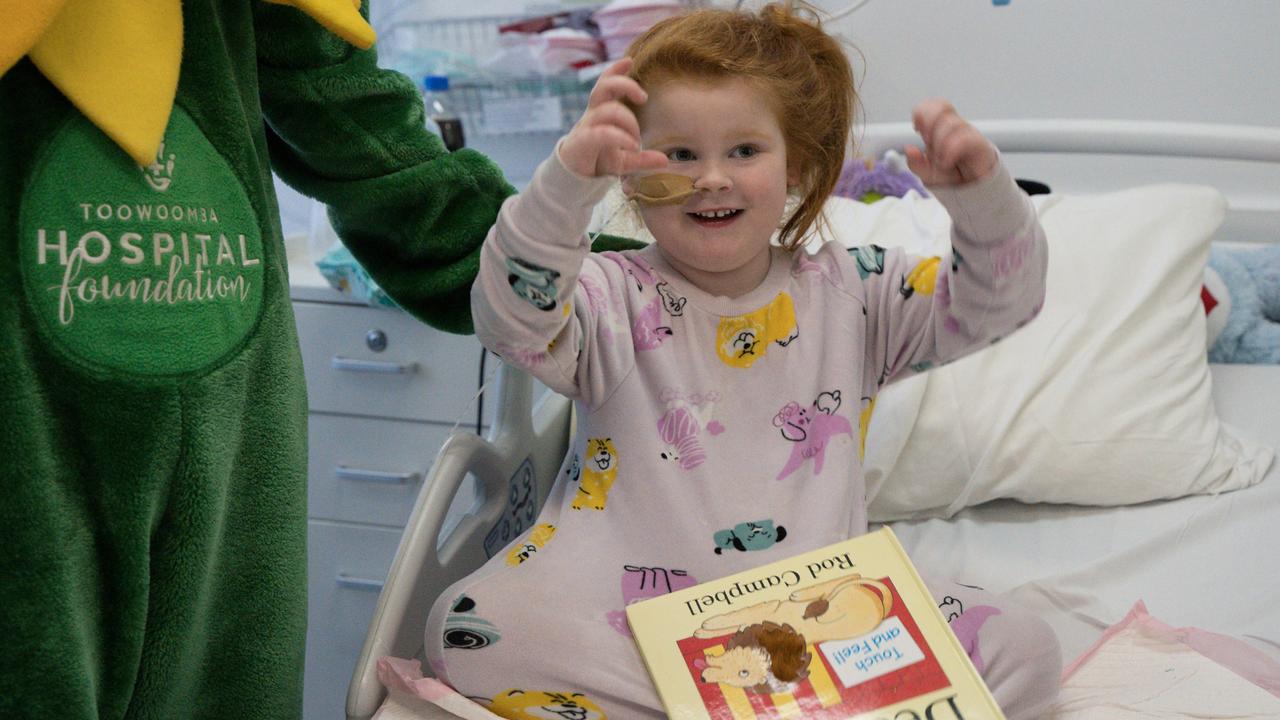 Four-year-old Pyper Anna Rose Charlie Serong was given a book at the Toowoomba Hospital Book Week day.