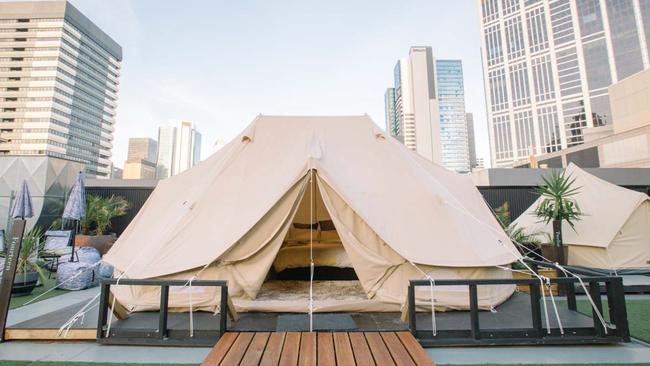 TENT CITY: Images of luxury camping at the old Royal Adelaide Hospital's helipad.                                   Picture: SUPPLIED