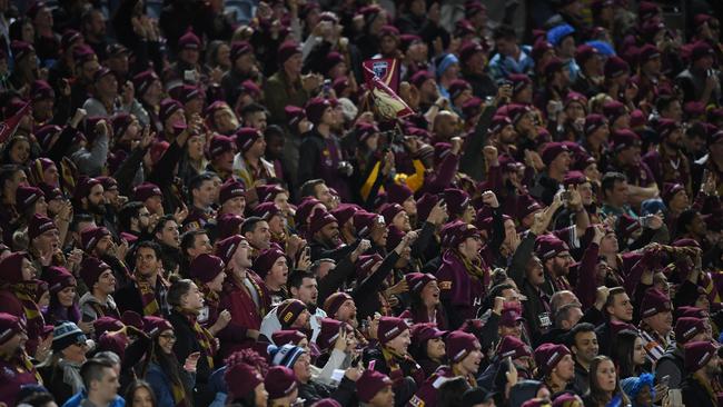 Queensland fans during Game II at  ANZ Stadium in Sydney. The NRL is hoping fans will still come along for Game III at Suncorp Stadium. Picture: AAP Image/David Moir