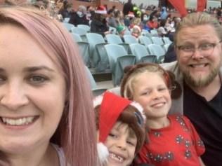 Young Fraser with his mum Simone, dad Rob, and older brother Henry. Picture: The Advertiser