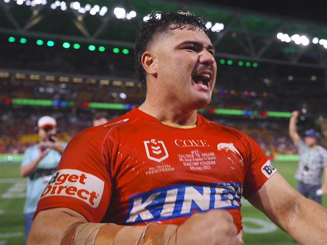 Valynce Te Whare performs a haka with his terammates, friends and family.