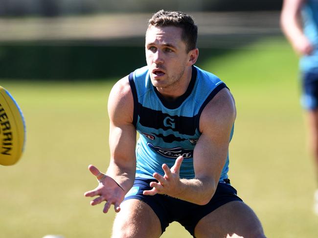 Joel Selwood training on the Gold Coast this week. Picture: Steve Holland